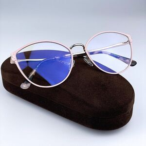 NEW Tom Ford FT5573-B 072 Pink Rose Blue Block Cat Eye Metal Women Eyeglasses